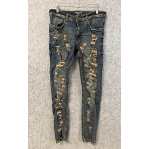 Arketype Heavily Distressed Dark Wash Skinny Jeans Men's Size 32 x 32